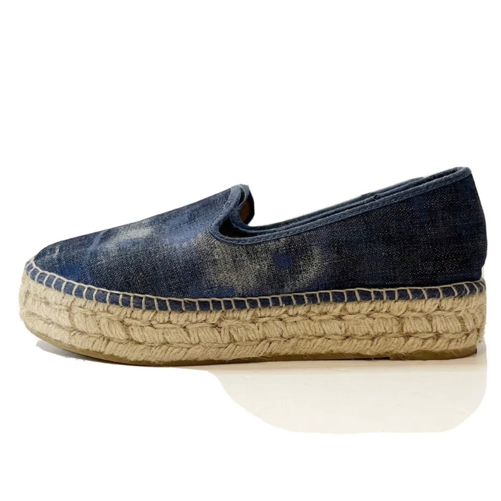 Gaimo Dark Wash Distress Printed Denim Platform Espadrilles Shoes Size 10/40